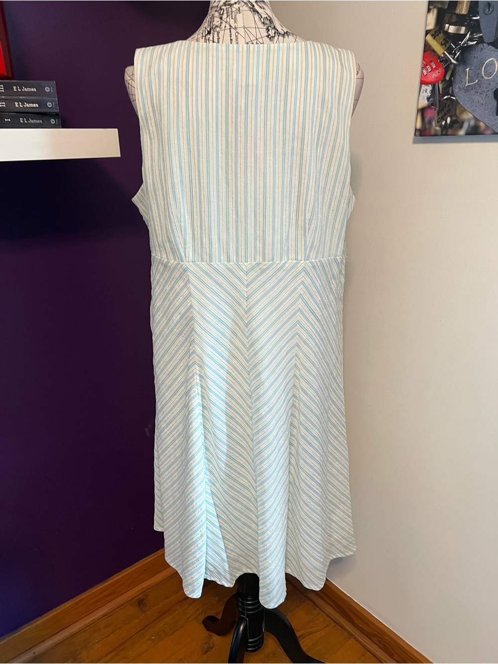Studio 1940 Pastel Blue and White Striped Plus Size Midi Dress NWT - Picture 7 of 11